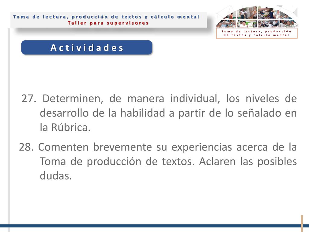 27. Determinen, de manera individual, los niveles de desarrollo de la habilidad a partir de lo señalado en la Rúbrica.
