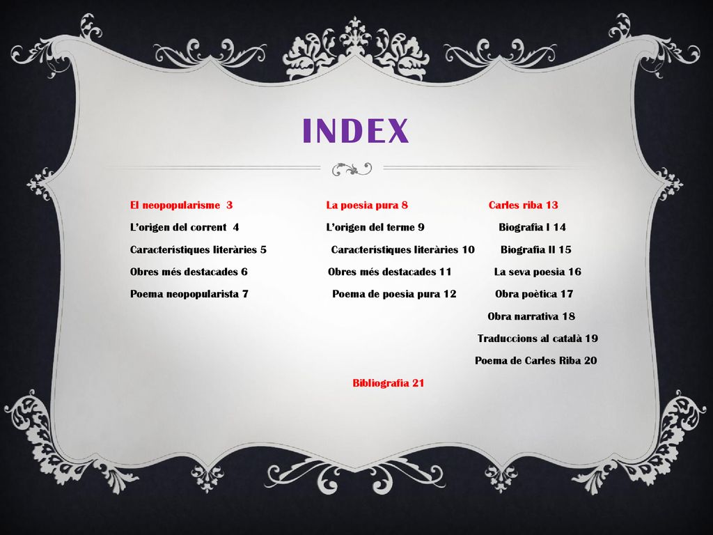Index El neopopularisme 3 La poesia pura 8 Carles riba 13