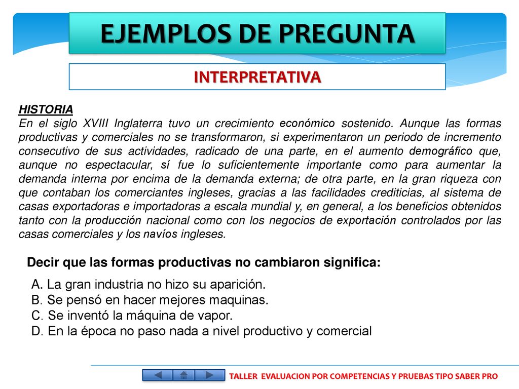 TALLER EVALUACION POR COMPETENCIAS Y PRUEBAS TIPO SABER PRO