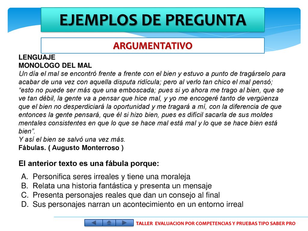 TALLER EVALUACION POR COMPETENCIAS Y PRUEBAS TIPO SABER PRO