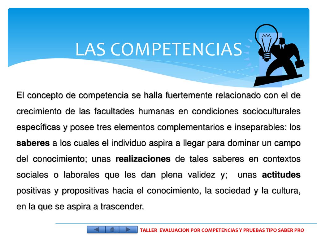 TALLER EVALUACION POR COMPETENCIAS Y PRUEBAS TIPO SABER PRO