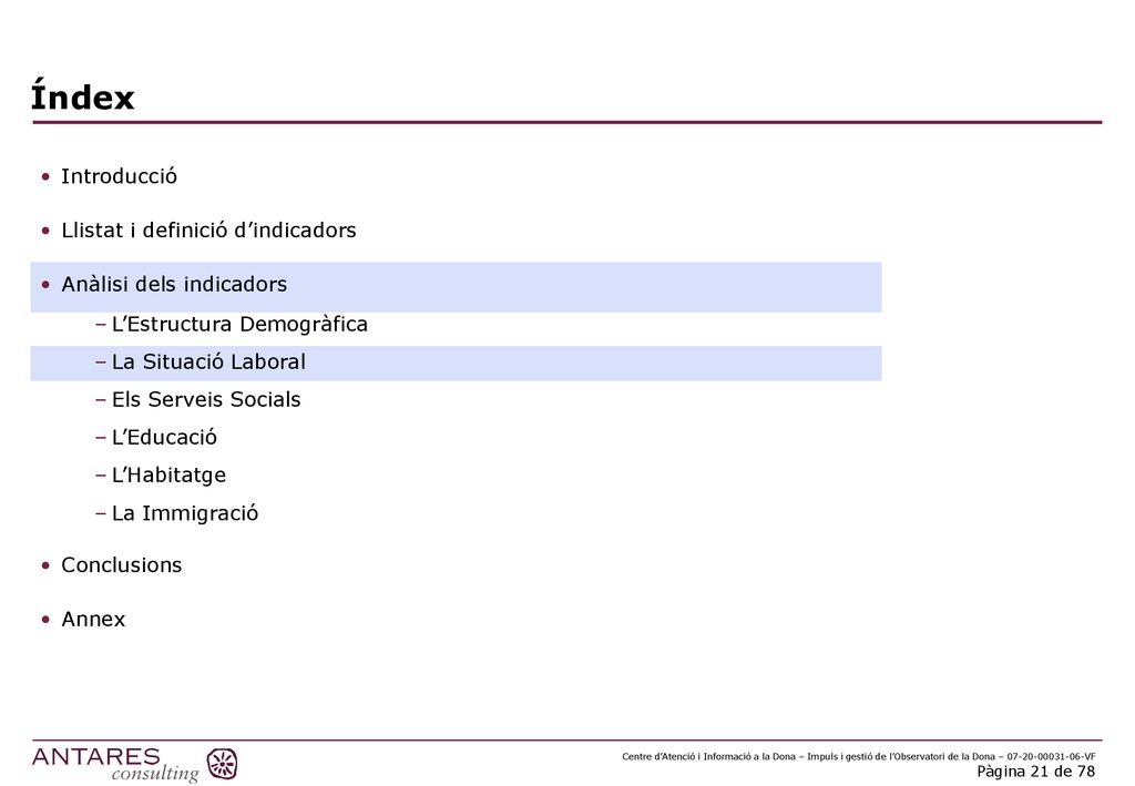 Índex Introducció Llistat i definició d’indicadors
