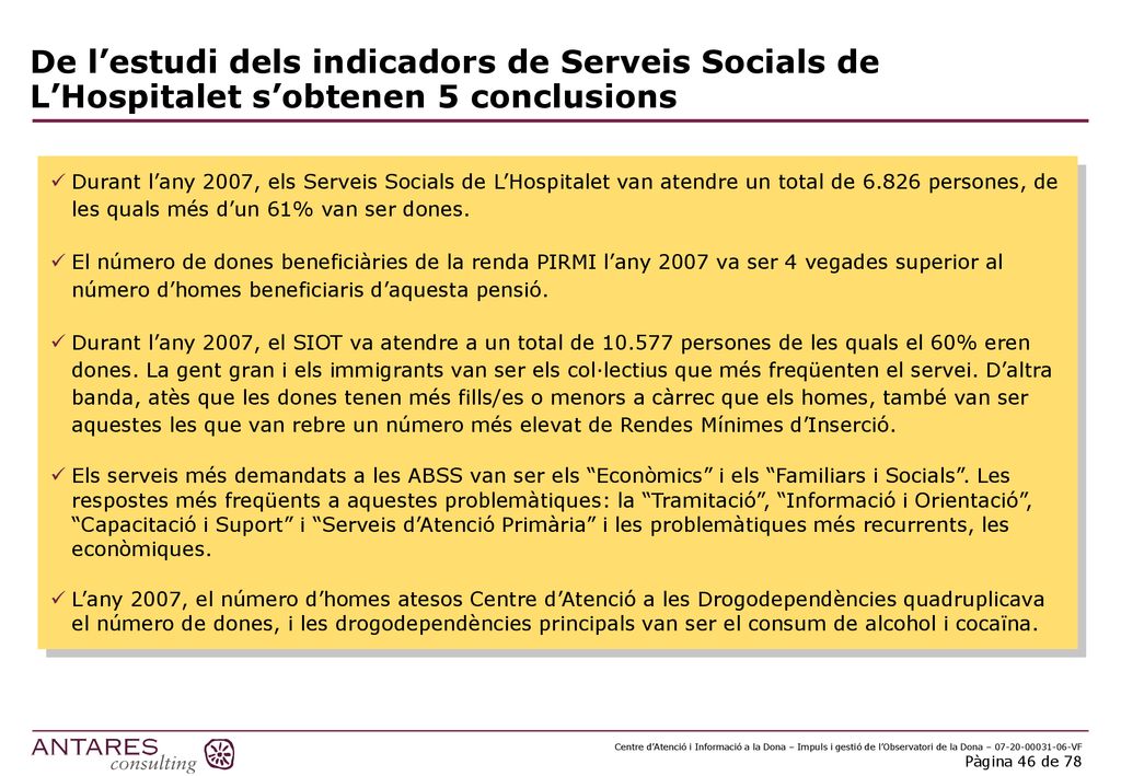 De l’estudi dels indicadors de Serveis Socials de L’Hospitalet s’obtenen 5 conclusions
