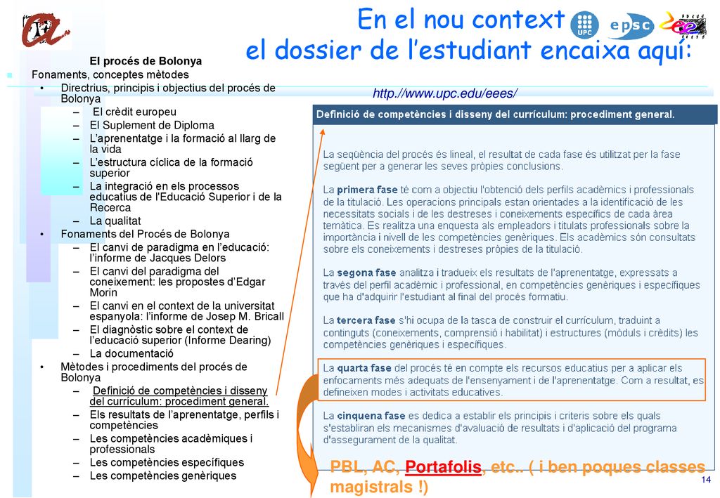 En el nou context el dossier de l’estudiant encaixa aquí: