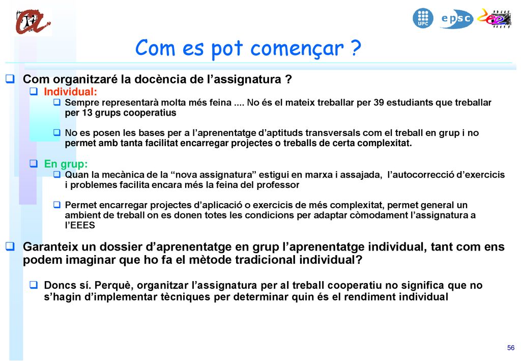 Com es pot començar Com organitzaré la docència de l’assignatura