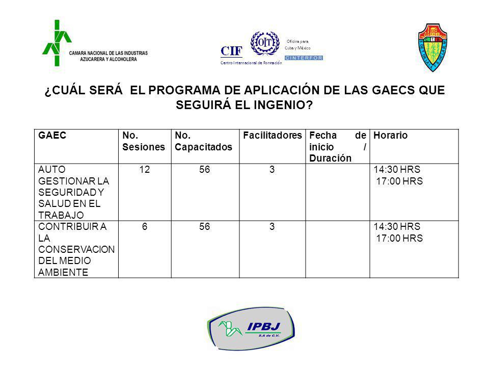 ¿CUÁL SERÁ EL PROGRAMA DE APLICACIÓN DE LAS GAECS QUE SEGUIRÁ EL INGENIO