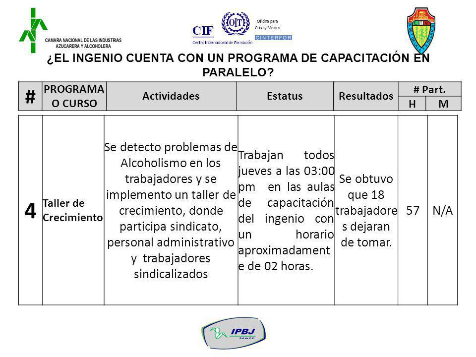 ¿EL INGENIO CUENTA CON UN PROGRAMA DE CAPACITACIÓN EN PARALELO