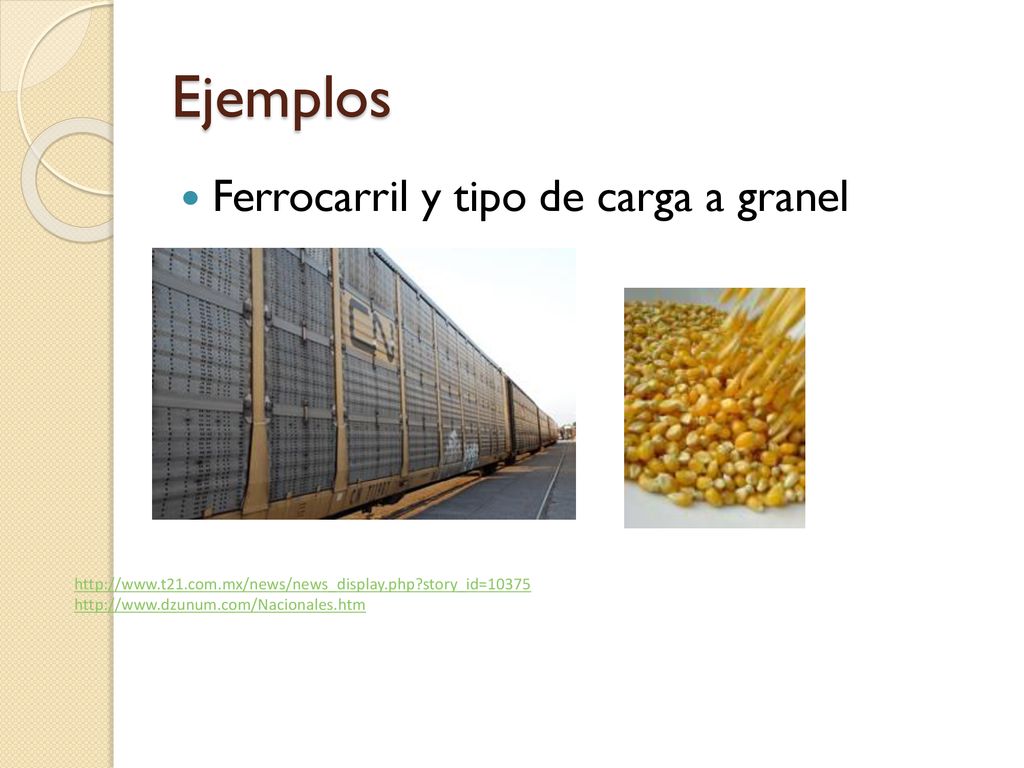 Ejemplos Ferrocarril y tipo de carga a granel