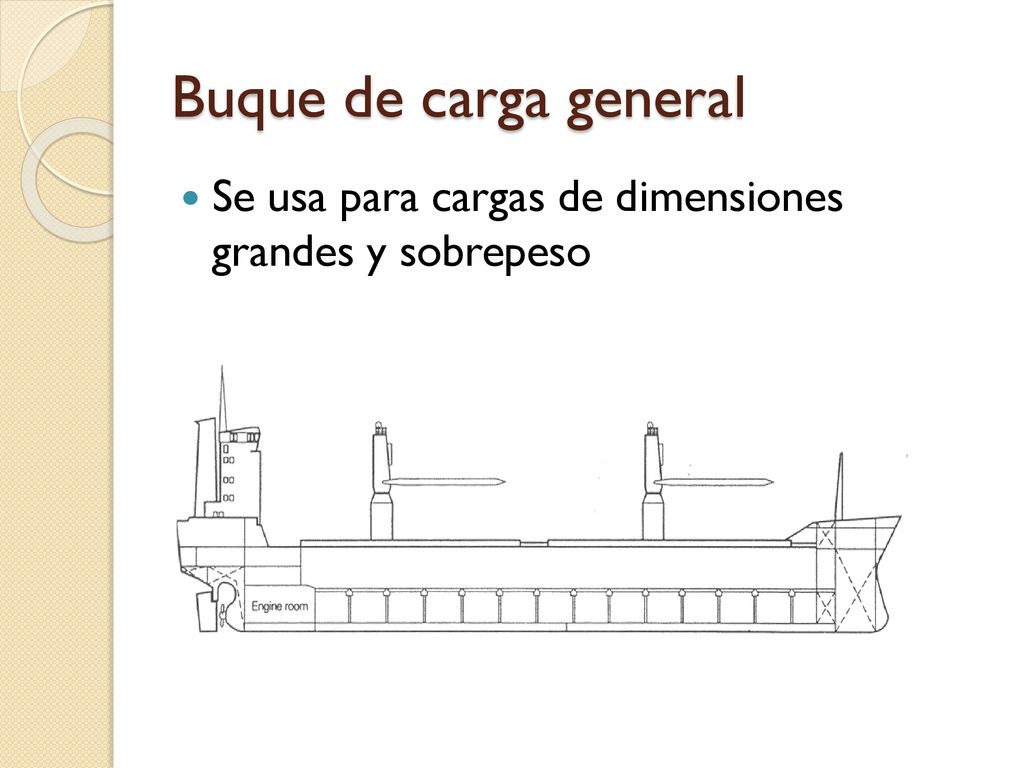 Buque de carga general Se usa para cargas de dimensiones grandes y sobrepeso