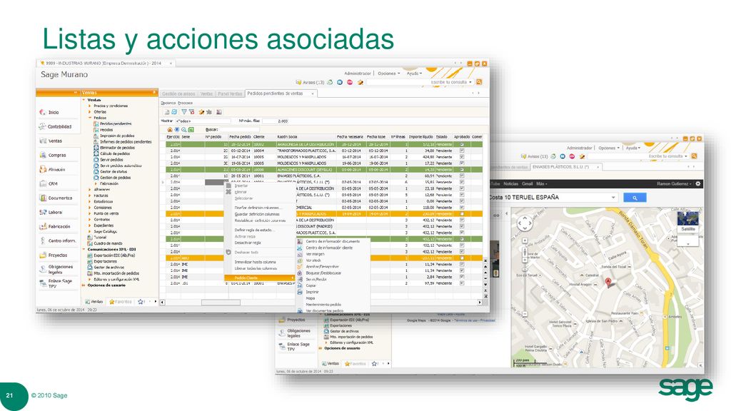 Listas y acciones asociadas