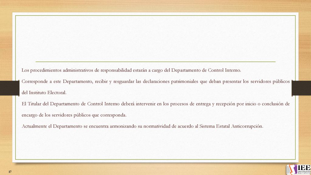 Los procedimientos administrativos de responsabilidad estarán a cargo del Departamento de Control Interno.