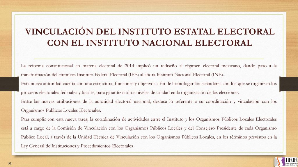 VINCULACIÓN DEL INSTITUTO ESTATAL ELECTORAL CON EL INSTITUTO NACIONAL ELECTORAL