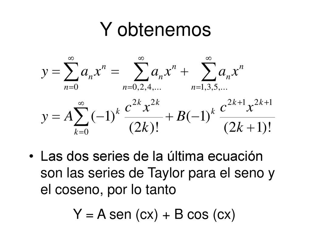 Y obtenemos Las dos series de la última ecuación son las series de Taylor para el seno y el coseno, por lo tanto.