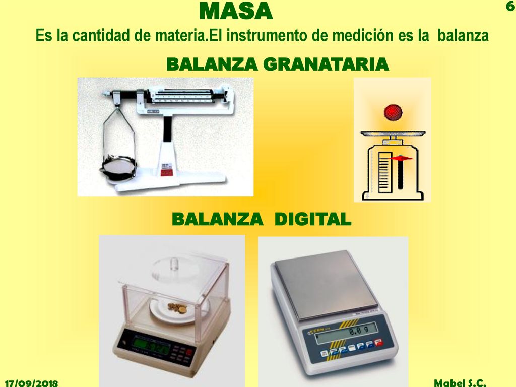 MASA Es la cantidad de materia.El instrumento de medición es la balanza. BALANZA GRANATARIA. BALANZA DIGITAL.