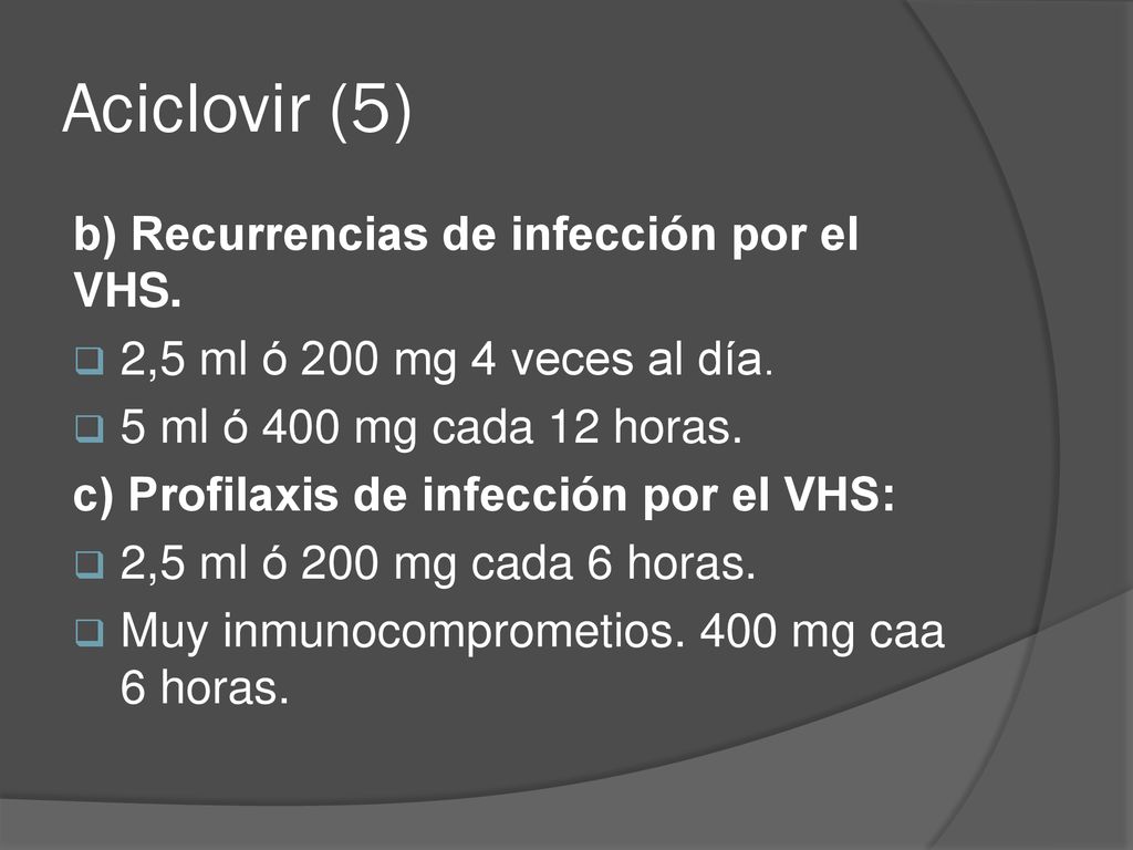 Aciclovir (5) b) Recurrencias de infección por el VHS.