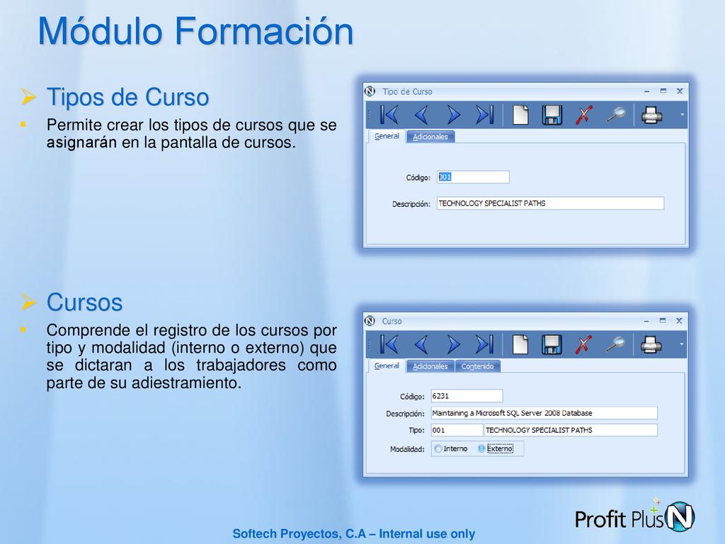 Módulo Formación Tipos de Curso Cursos