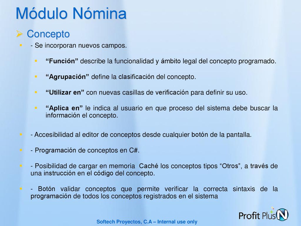 Módulo Nómina Concepto - Se incorporan nuevos campos.