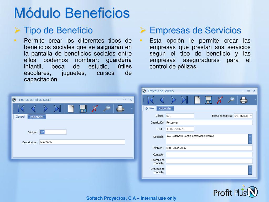 Módulo Beneficios Tipo de Beneficio Empresas de Servicios