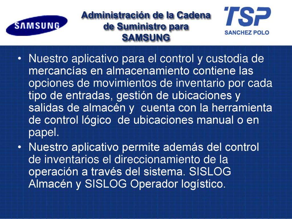 Nuestro aplicativo para el control y custodia de mercancías en almacenamiento contiene las opciones de movimientos de inventario por cada tipo de entradas, gestión de ubicaciones y salidas de almacén y cuenta con la herramienta de control lógico de ubicaciones manual o en papel.