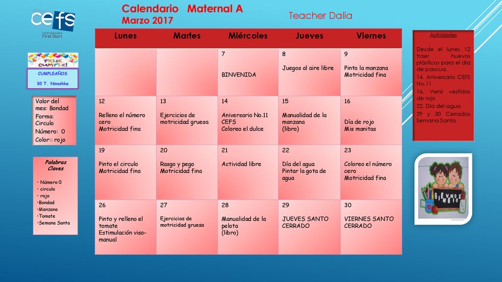 Calendario Maternal A Marzo 2017 Teacher Dalia Lunes Martes Miércoles