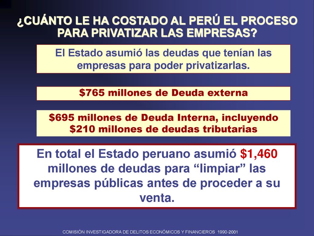 ¿CUÁNTO LE HA COSTADO AL PERÚ EL PROCESO PARA PRIVATIZAR LAS EMPRESAS