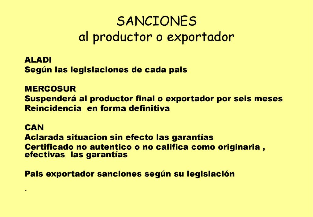 SANCIONES al productor o exportador