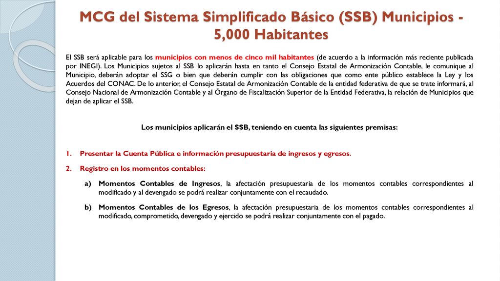 MCG del Sistema Simplificado Básico (SSB) Municipios - 5,000 Habitantes