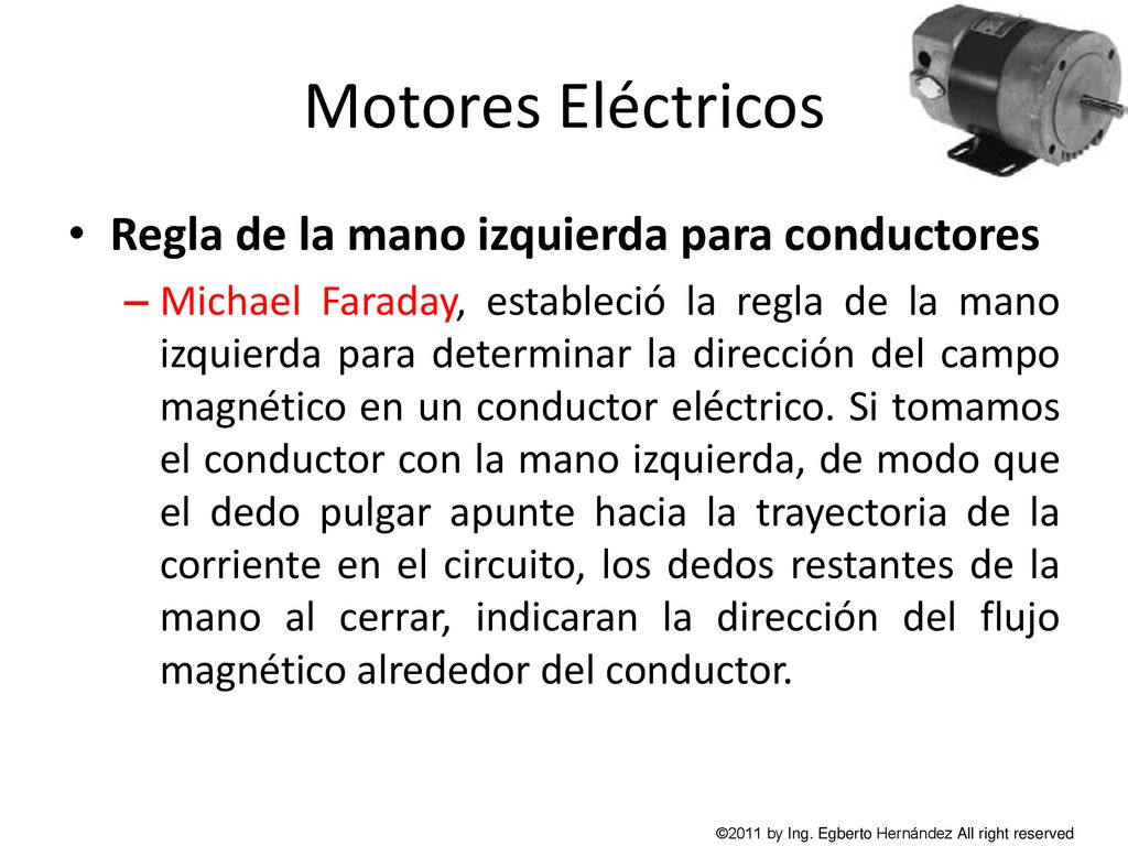 Motores Eléctricos Regla de la mano izquierda para conductores