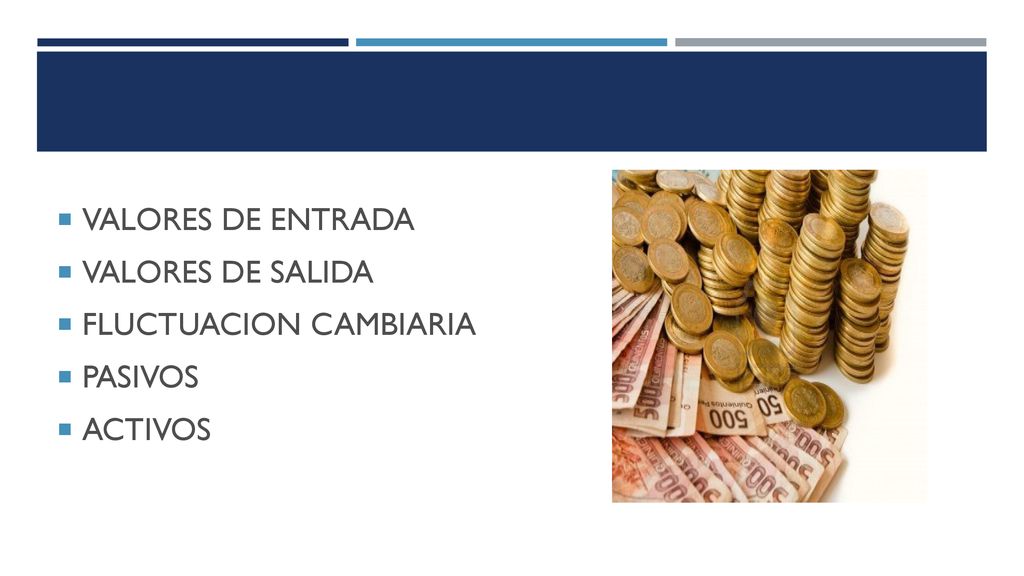 VALORES DE ENTRADA VALORES DE SALIDA FLUCTUACION CAMBIARIA PASIVOS ACTIVOS