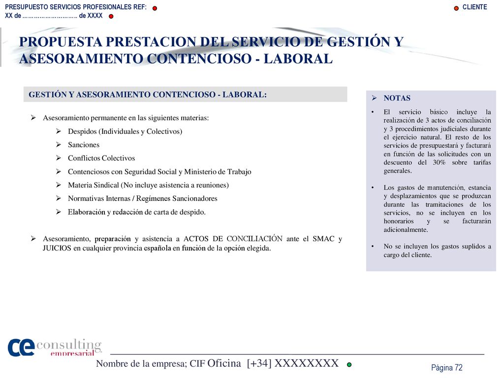 PROPUESTA PRESTACION DEL SERVICIO DE GESTIÓN Y ASESORAMIENTO CONTENCIOSO - LABORAL