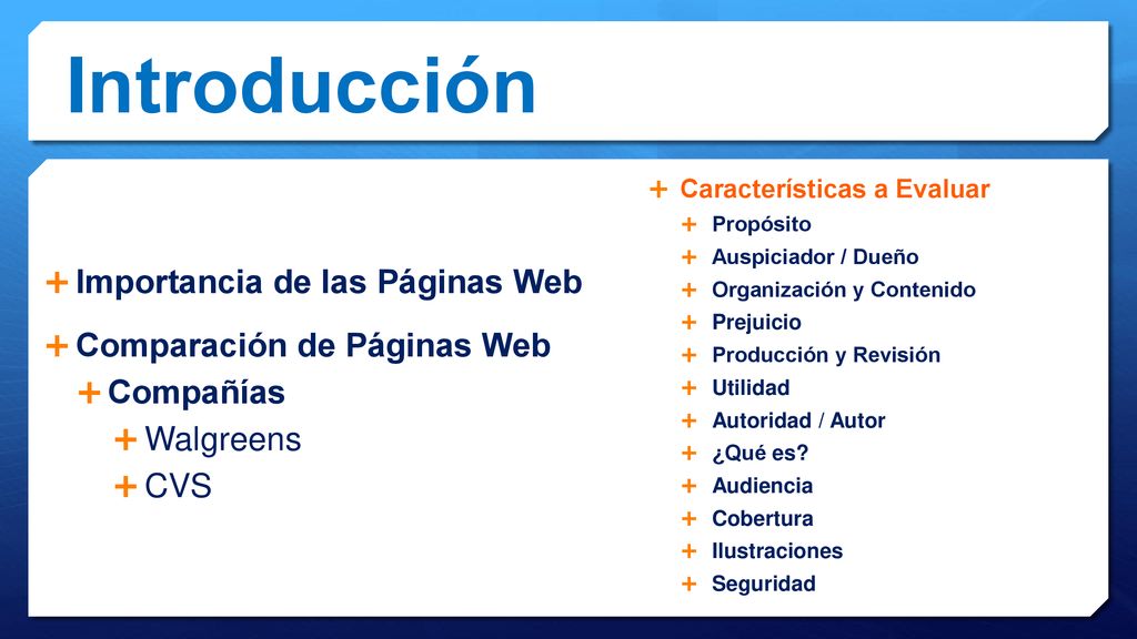 Introducción Importancia de las Páginas Web Comparación de Páginas Web