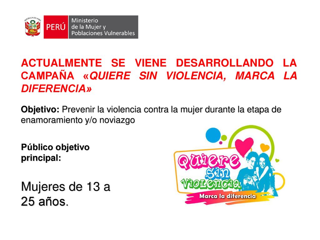 ACTUALMENTE SE VIENE DESARROLLANDO LA CAMPAÑA «QUIERE SIN VIOLENCIA, MARCA LA DIFERENCIA»