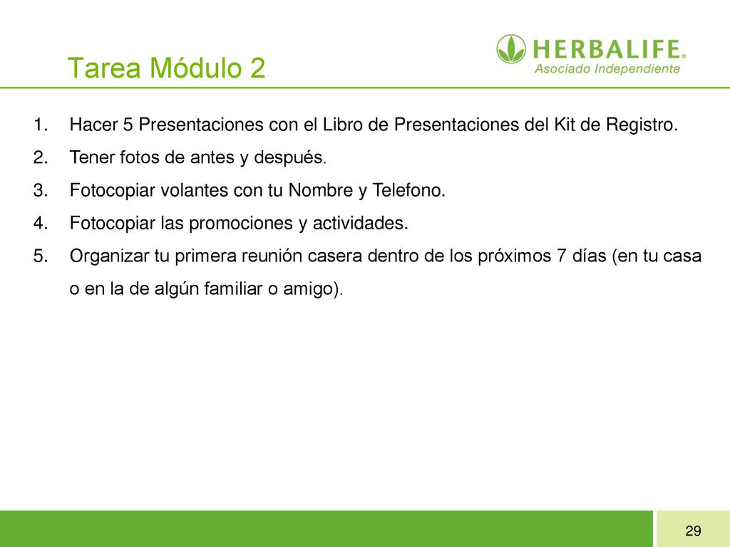 Tarea Módulo 2 Hacer 5 Presentaciones con el Libro de Presentaciones del Kit de Registro. Tener fotos de antes y después.
