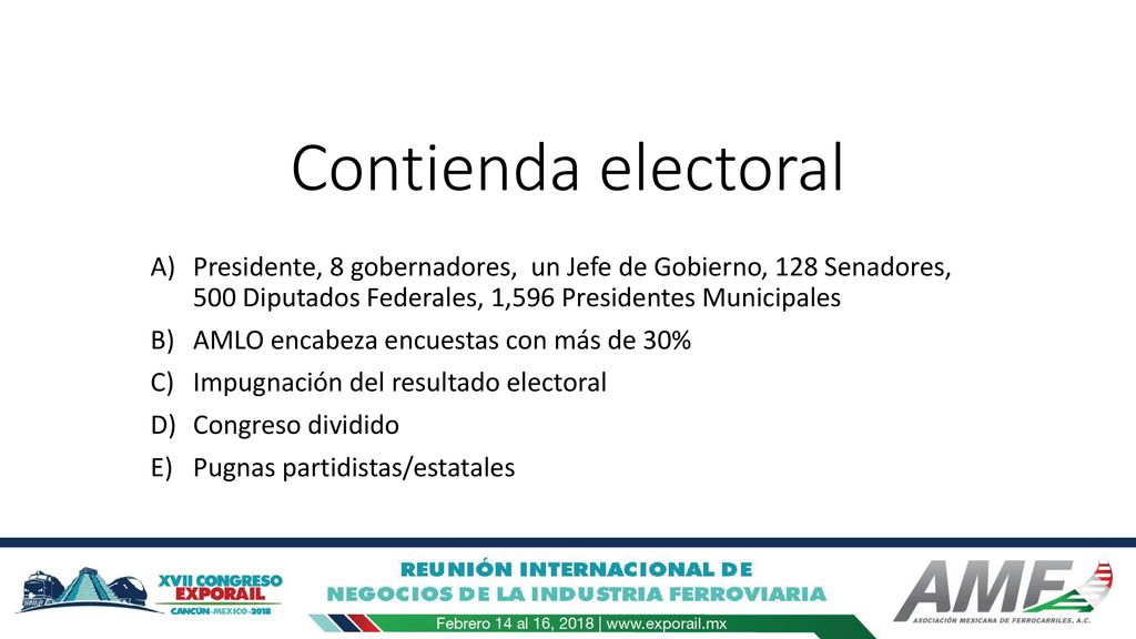 Contienda electoral Presidente, 8 gobernadores, un Jefe de Gobierno, 128 Senadores, 500 Diputados Federales, 1,596 Presidentes Municipales.