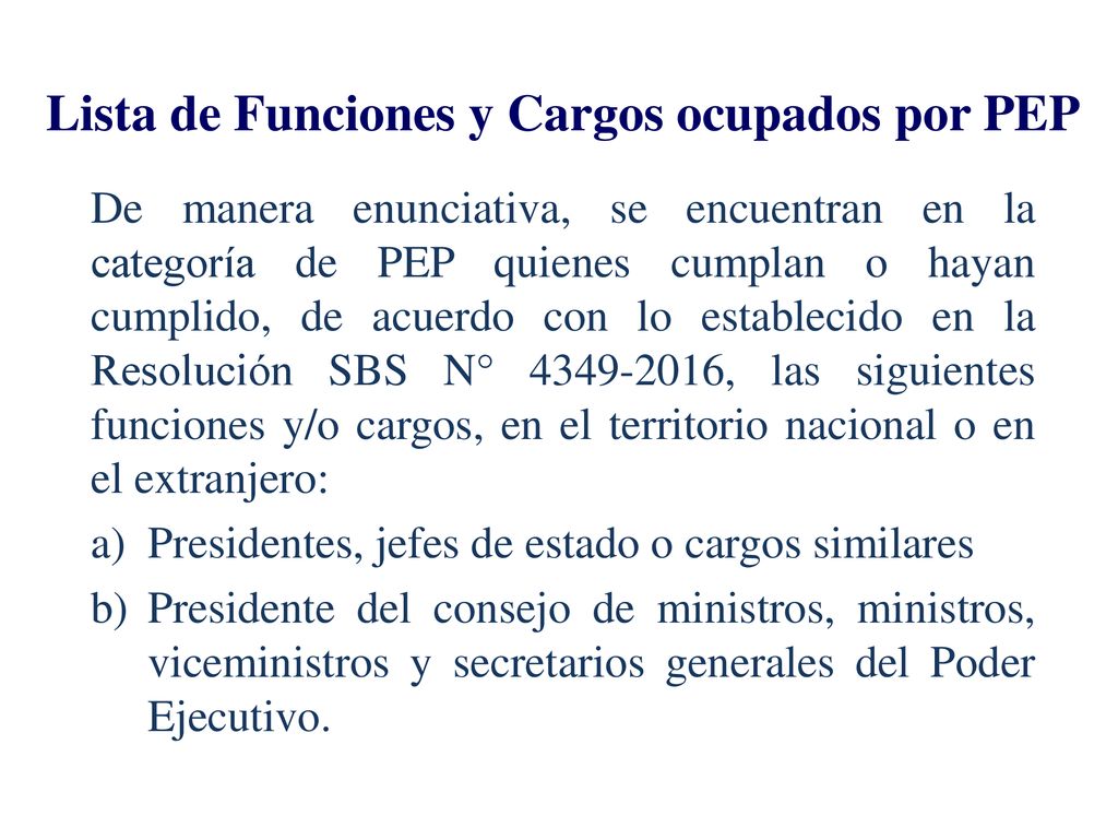 Lista de Funciones y Cargos ocupados por PEP