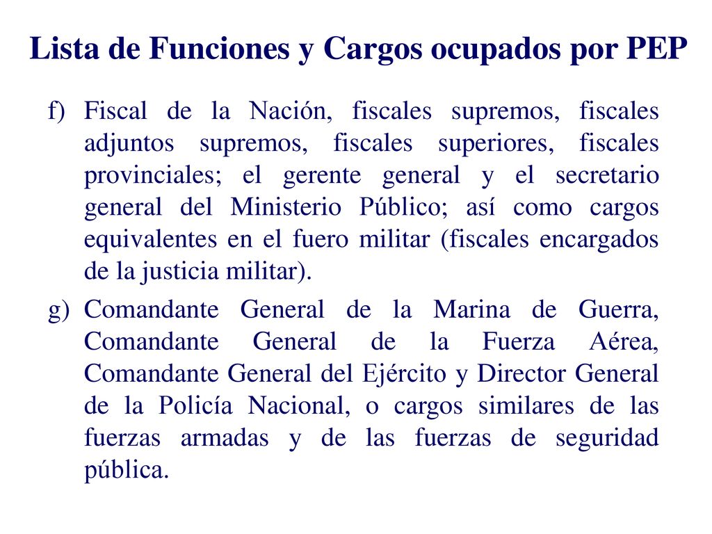 Lista de Funciones y Cargos ocupados por PEP