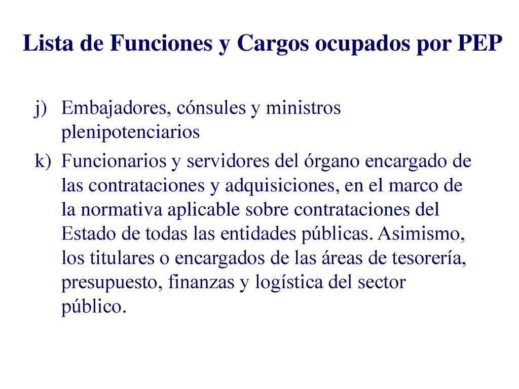 Lista de Funciones y Cargos ocupados por PEP