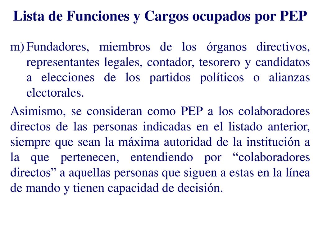 Lista de Funciones y Cargos ocupados por PEP