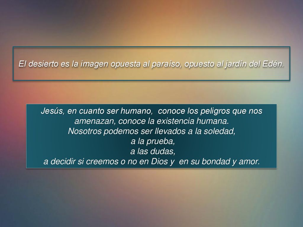 Nosotros podemos ser llevados a la soledad, a la prueba, a las dudas,