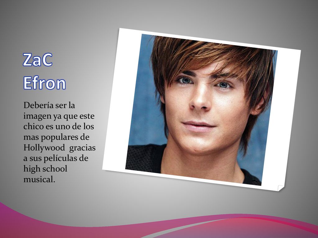 ZaC Efron Debería ser la imagen ya que este chico es uno de los mas populares de Hollywood gracias a sus películas de high school musical.