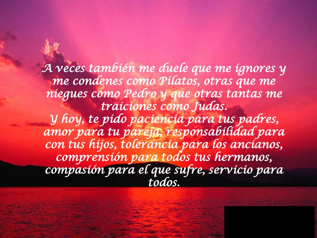A veces también me duele que me ignores y me condenes como Pilatos, otras que me niegues como Pedro y que otras tantas me traiciones como Judas.