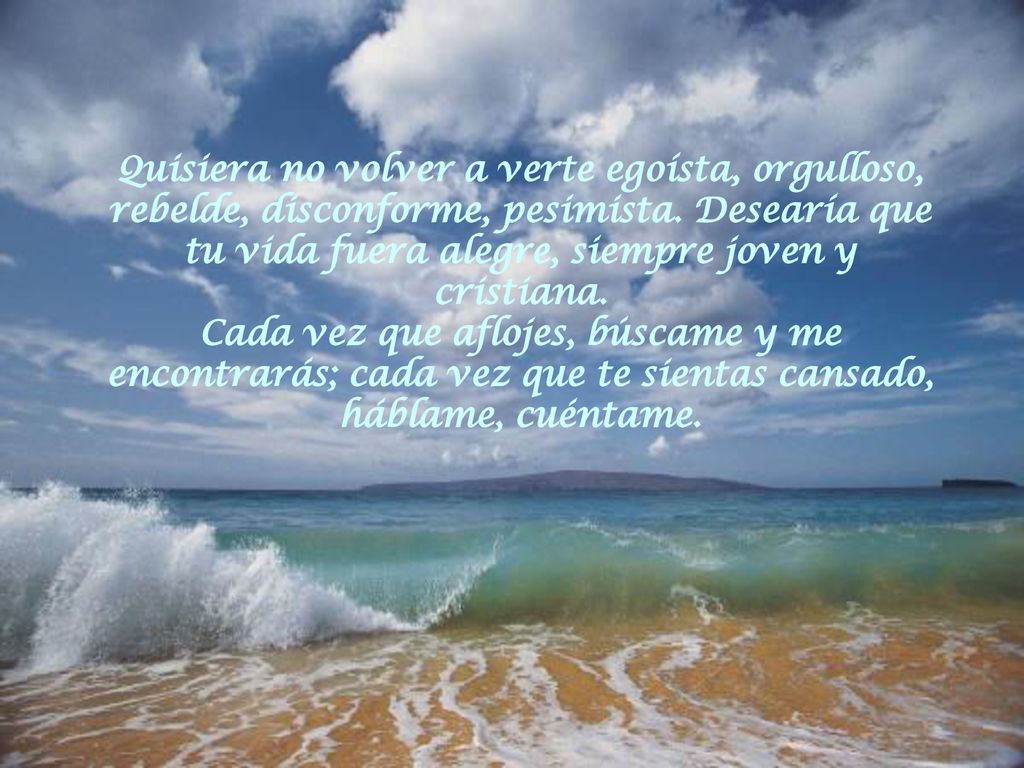 Quisiera no volver a verte egoísta, orgulloso, rebelde, disconforme, pesimista.
