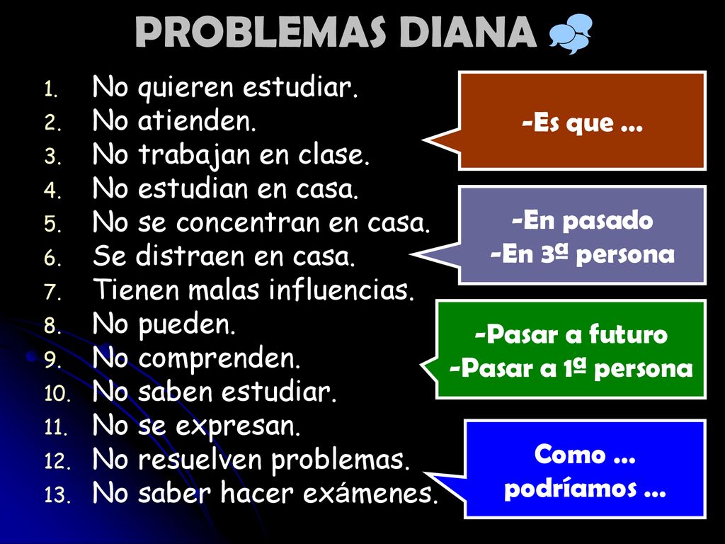 PROBLEMAS DIANA  No quieren estudiar. No atienden. -Es que …