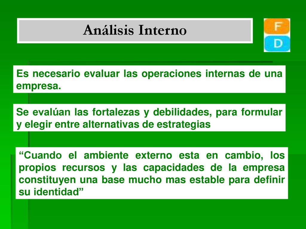Análisis Interno Es necesario evaluar las operaciones internas de una empresa.