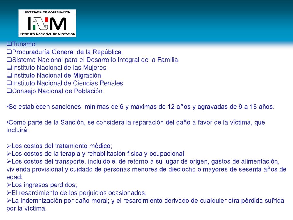 Turismo Procuraduría General de la República. Sistema Nacional para el Desarrollo Integral de la Familia.