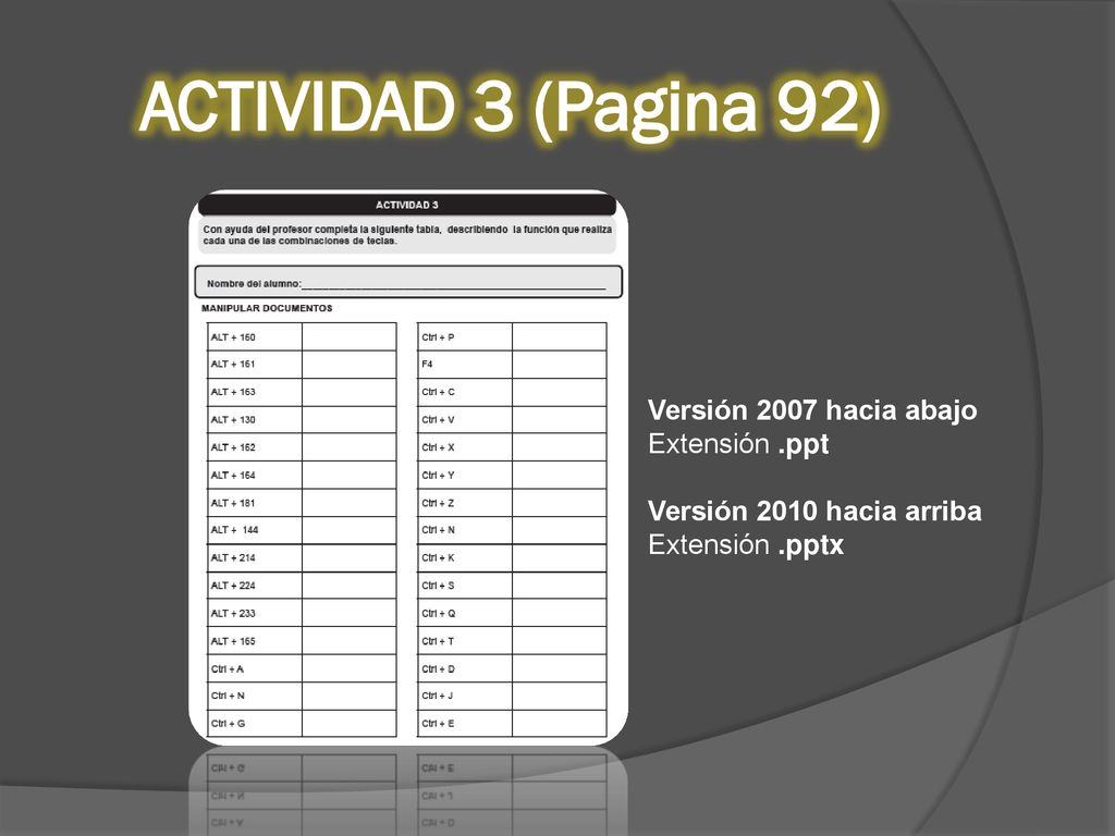 ACTIVIDAD 3 (Pagina 92) Versión 2007 hacia abajo Extensión .ppt