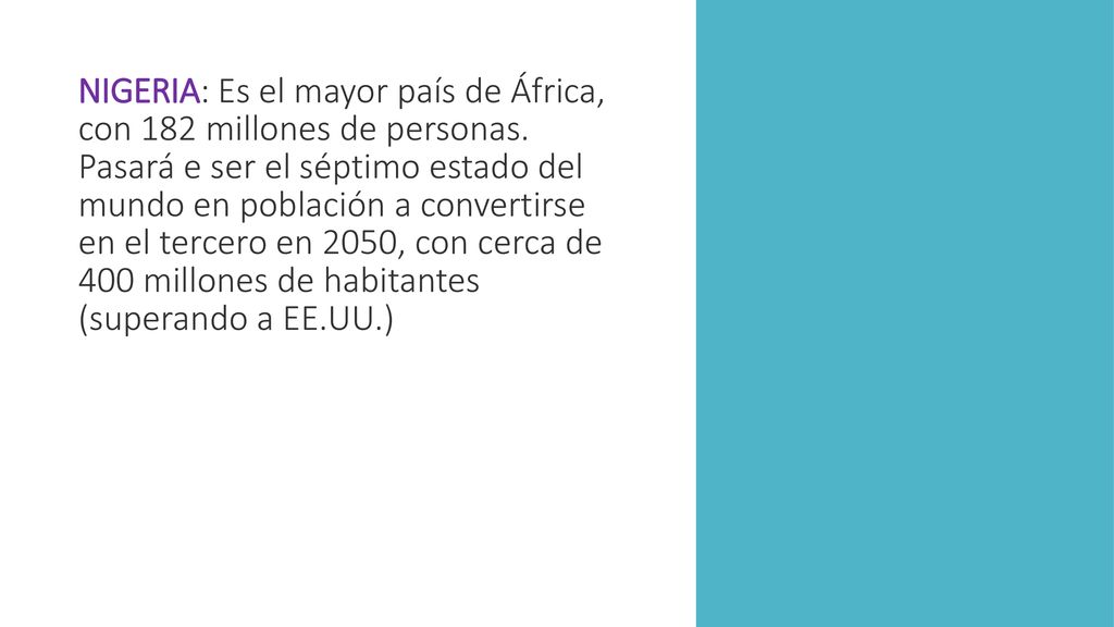 NIGERIA: Es el mayor país de África, con 182 millones de personas