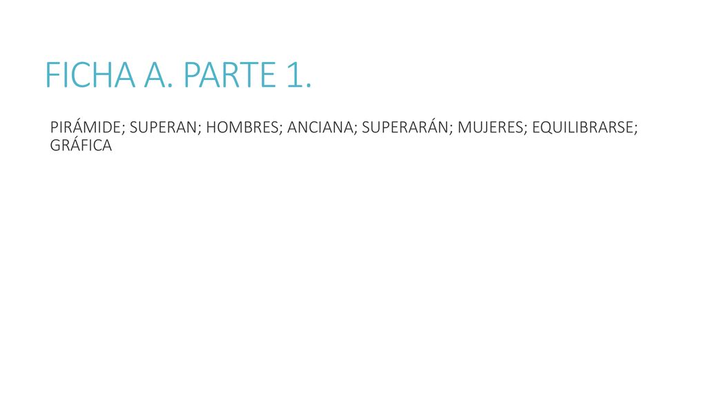 FICHA A. PARTE 1. PIRÁMIDE; SUPERAN; HOMBRES; ANCIANA; SUPERARÁN; MUJERES; EQUILIBRARSE; GRÁFICA