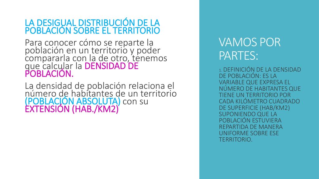 VAMOS POR PARTES: LA DESIGUAL DISTRIBUCIÓN DE LA POBLACIÓN SOBRE EL TERRITORIO.
