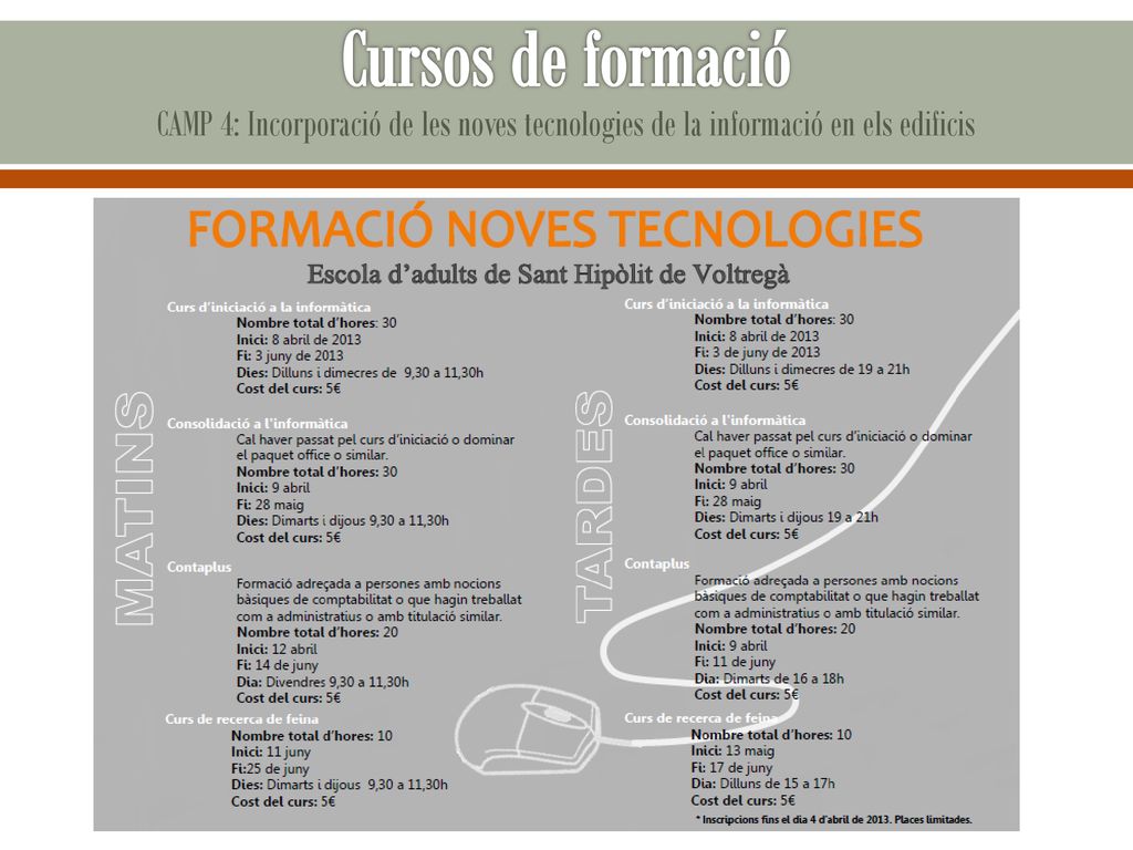 Cursos de formació CAMP 4: Incorporació de les noves tecnologies de la informació en els edificis